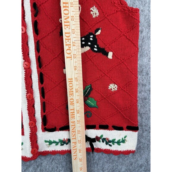 Beldoch Popper Women's Christmas Cardigan Button Front Knit Stitched Reindeer L - Picture 4 of 7
